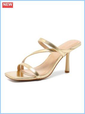 Kitten Heel Strappy Open Toe Sandals Faux Leather Slide Heels